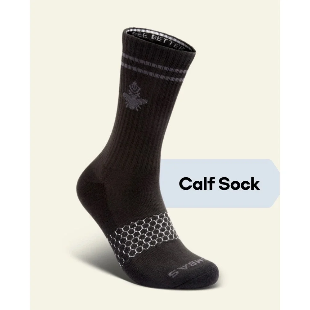 Bombas Mens Calf Socks Black Grey Stripe Honeycomb Arch Support Size XL NEW